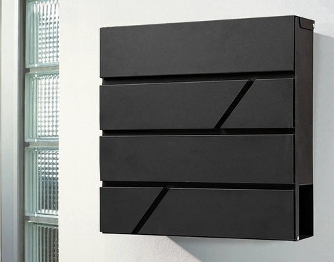 Built Tough Outdoor Wall Mount Locking Mailbox In Valencia Carbon Black, Galvanized Steel Construction, Top Loading And Rustproof Metal, Weather Resistant Design With Newspaper Holder, MD25N Model For Secure Mail And Packages