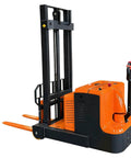 Electric Pallet Stacker Heavy Duty Warehouse Lifting Jack Smooth Operator For Factory Floor Freight Loading with orange body.
