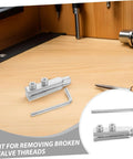 Heavy Duty Stainless Steel Broken Thread Extractor Kit For Faucet Screws And Pipes That Saves Your Skin From Rattling Leaks With Triangular Valve Remover Tools Inside The Box, stainless steel tool on desk