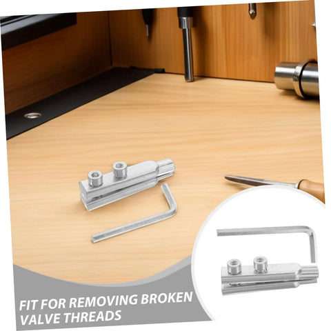 Heavy Duty Stainless Steel Broken Thread Extractor Kit For Faucet Screws And Pipes That Saves Your Skin From Rattling Leaks With Triangular Valve Remover Tools Inside The Box, stainless steel tool on desk