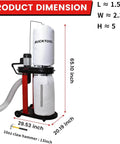 This Badass 1.2 HP Auto Start Dust Collector Kicks Out 750 CFM Of Shop Air For Woodworking Shops. Dimensions shown.