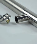 Close-up of Built-To-Last Stainless Steel Door Handle Set for Glass and Wood Doors with detached mounting piece, rust-resistant, 800x500mm.