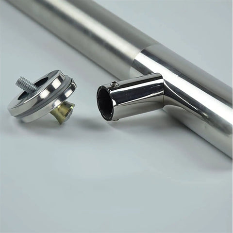 Close-up of Built-To-Last Stainless Steel Door Handle Set for Glass and Wood Doors with detached mounting piece, rust-resistant, 800x500mm.