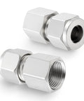 Stainless steel compression tube fitting coupler with double ferrules, 1/4 in tube OD x 1/8 in NPT female, pack of 2