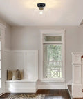 Matte Black Flush Mount Ceiling Light With Clear Glass Shade For Hallways And Entryways, Dope Modern Vintage Style