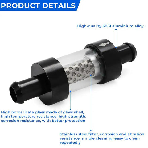 Inline Coolant Filter And Inspection System For Heater Core, Universal Five Eighth Inch Fit, Stainless Steel Mesh close-up view