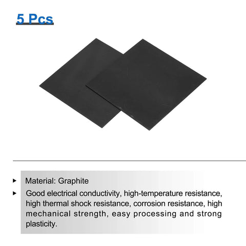 Pack of 5 black rectangular graphite block ingot sheets 100x100x1mm for metal smelting and electrochemical work in labs and workshops.