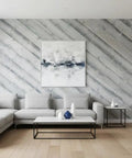 Interior living room with light oak wood wall, modern furniture, and Top Tier Light Oak Reactive Water Based Wood Stain Zero VOC Heavy Duty 55 Gallon Drum.