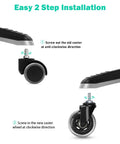 Installation guide showing Ace Three Inch Office Chair Casters Crafted Tough With Swivel Design And 5 16 18 Unc Thread Stems.