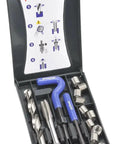 All-in-One M10-1.5 Thread Repair Kit With Drill, Tap, Installing Tool, Tang Breaker And Inserts in open case
