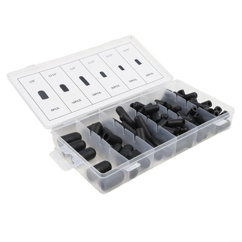 Solid 100pc Rubber Vacuum Cap Kit For Carburetor And Manifold Hose Ends Assortment Set To Keep Dust Out And Save Your Ride, black rubber caps in labeled 20mm storage case