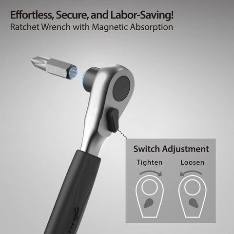 12 In 1 Bike Tool Kit With Ratchet Wrench showing magnetic absorption and adjustment switch
