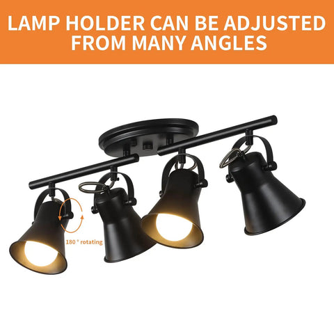 4-Light Track Lighting Kit Black Semi Flush Mount Ceiling Light With Four Rotatable Heads, shown adjusting label.
