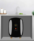 Compact Electric Water Heater Delivering Instant Hot Output With A Slick Wall Mount Build Made For Under Sink Installations featuring a clear digital dial.