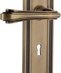 Mission Plate Privacy With Keyhole Fleur Lever Door Hardware In Antique Brass Finish Solid Forged Brass Construction Pre Mounted Levers