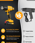 Cordless Heat Gun With LED, Same Specs As Top Model, 990F Max, 42 Minute Runtime, Includes Two 2Ah Batteries, Flat And Hook Nozzles, Budget Pick For Pro-Grade Jobs vs traditional corded heat gun comparison