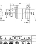 Technical drawing of Beefy One Stage Helical Planetary Gearbox Reducer for 60mm Frame with 200W 400W AC Servo Motor Input Shaft 14mm.
