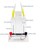 Ultimate Water Electrolyzer Kit For Science Class, clear flask with labeled terminals and containers for gas separation.