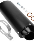 Rugged 1.1 Inch ATV Exhaust Muffler Silencer Pipe And Clamp Gasket For 50cc To 125cc Chinese ATVs And Quad Bikes Fits Coolster TaoTao Apollo Kazuma Blazer And More For A Quieter, Beefed Up Ride, shown with clamp and gaskets.