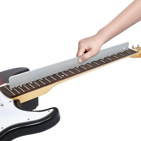 Guitar Luthier Tool Kit with 16 inch fret leveling beam used on guitar neck for DIY fret work and maintenance.