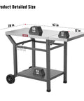 Movable Grill Table With Folding Side Table And Pizza Oven Prep Cart For Outdoor And Indoor Use, Stainless Steel 43 Inch Tabletop with undershelf