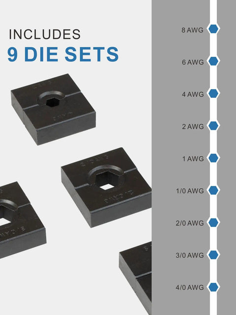 Image showing 9 die sets for Portable Hydraulic Crimping Tool 8 AWG To 40 AWG With 9 Die Sets For Cable Lugs And Battery Wires Quick Crimp Pliers