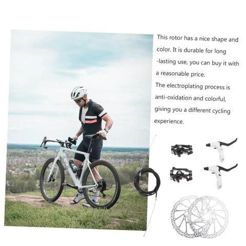 Heavy Duty Mountain Bike Hydraulic Disc Brake Set With Slick Pad Compatibility And Killer Heat Management For Bulletproof Stopping Power On Gnarly Race And Trail Rip Runs, showcased on a mountain bike with rotor.