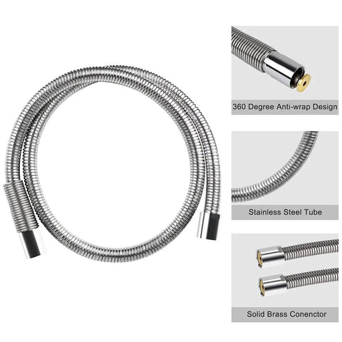 Pre Rinse Sprayer Hose Replacement Kit For Kitchen Sink Faucets, 60 Inch Stainless Hose with 7/8 Inch 20 NPT Threads, Brass Fittings
