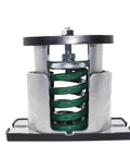 Straight Up Spring Isolation Mounts For AC Units With Heavy Duty Damping Pads showing green spring and metal frame for vibration dampening.