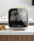 Portable Countertop Dishwasher Featuring No Fuss Quick Wash Cycles And Smart Energy Savers, yellow shell, sleek design on kitchen counter.