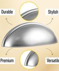 Cup Drawer Pulls 3 Inch Silver Cabinet Hardware 10 Pack For Cabinets And Drawers, premium metal, durable silver finish, close-up view.