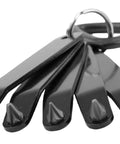 5 Piece Low Profile Offset Screwdriver Set With Tough S2 Steel Bits And 3/8 Inch Clearance, showing black tools on a keyring.