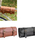 Slick Retro Faux Leather Handlebar Bag For Happy E Bike Off Road MTB With Secure Metal Buckles Weatherproof Pouch For Gravel Riders, 22x11x6cm