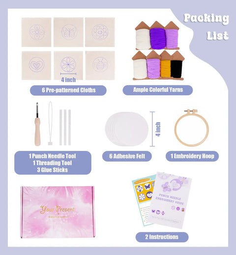 All In One Punch Needle Kit For Adults Beginner Friendly Complete Punch Needle Set with tools, yarns, and patterns shown
