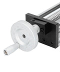 Heavy Duty Aluminum Alloy Linear Rail Slide With Crank Handle And 300 Mm Throw For Cnc Routers, focus on crank handle detail.