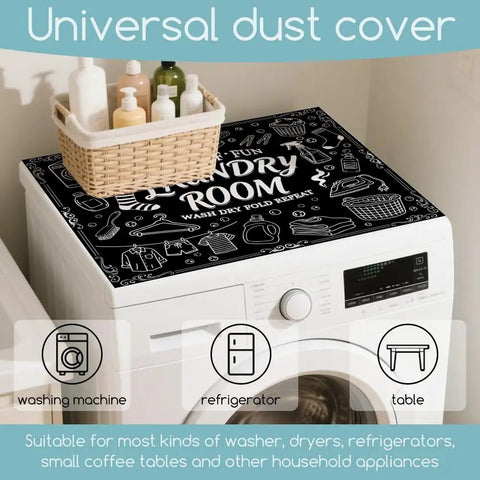 Funny Black Laundry Room Top Dust Cover Pad For Washer And Dryer 23.6 By 19.7 Inches No Slip Protector Mat With Laundry Theme Elements Keeps Tops Safe And Clean