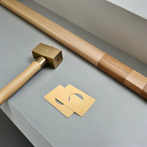 6pcs Stainless Steel Door Lock Repair Plate Kit for Knob And Handle. Durable Rustproof Lever Fixing Cover Coating Keeps Kitchen And Bathrooms Airtight. Universal Fit Rectangle Reinforcer Fills Hole Perfectly For Old Hardware Fixes. Gold repair plates beside wooden door handle