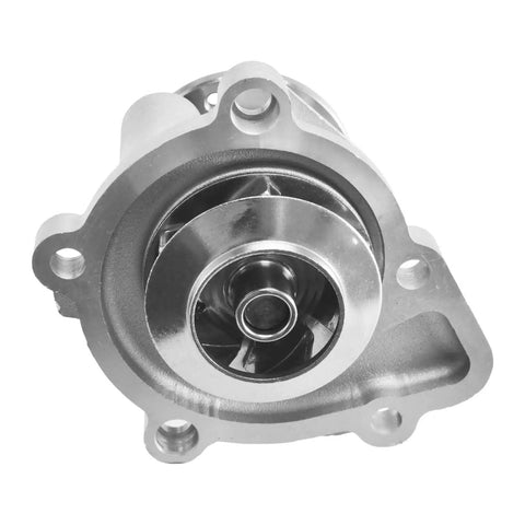 Heavy Duty Engine Water Pump for Jeep Compass and Patriot Keeps Your Motor Running Cool and Smooth on Long Drives Slick Direct Swap Replacement Part for Everyday Rigs close-up view of shiny metallic water pump with visible impeller.