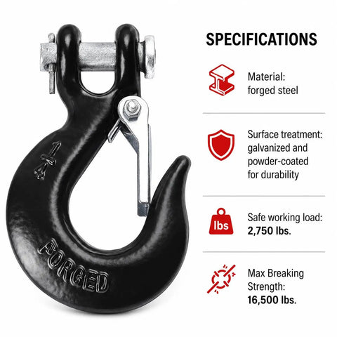 Forged steel hook for Three Sixteenth Inch By Fifty Feet Synthetic Winch Rope 8350 Lb Capacity With Hook And Stopper For ATV UTV