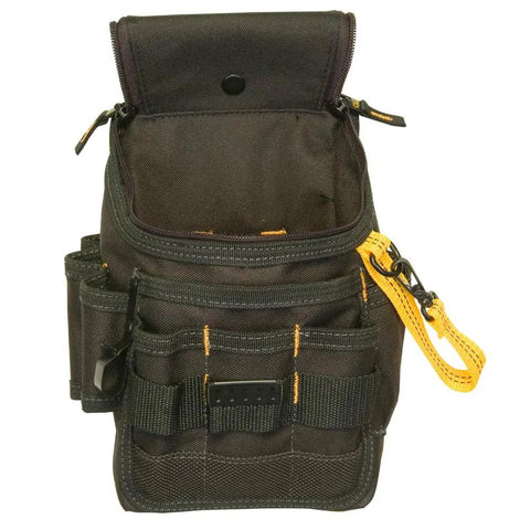 Medium Ziptop Utility Pouch Black With 11 Pockets And Double Pull Zipper Cover For Secure Gear And Tools Snap Back Front Cover Stays Out Of The Way Plus Large Front Panel Pocket For Quick Access