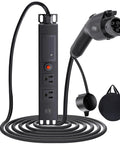 Road Ready Type One J1772 V2L Adapter For Hyundai Kia Genesis EVs With Sixteen Foot Cord plug, power outlets, and USB ports.