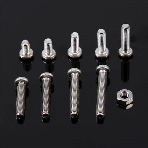 Stainless Steel Screws And Nuts Set Kit 340 Pieces 304 Rustproof Hardware Fasteners For Furniture Repair DIY Projects And Machine Building Durable Weatherproof Pack displayed on black surface.