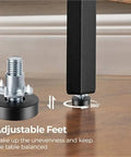Adjustable Furniture Leveling Feet Set For Sofa Bed Table And Cabinet, close-up on screw-in leg levelers on a wooden floor