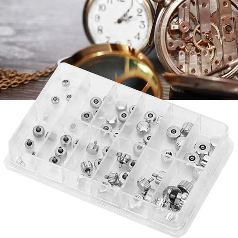 60Pcs Stainless Steel Watch Crown Set With Chrono Pushers And Lever Extenders For Watch Crown Repair Replacement Accessories