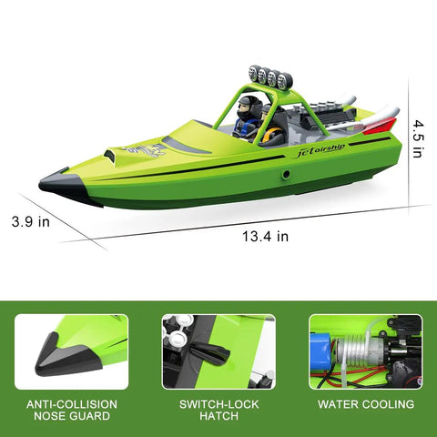 Totally Fun RC Boat For Kids And Adults With 2.4GHz Remote Control, LED Lights, 20 MPH Fast Jet Boat For Pool Or Lake, Green
