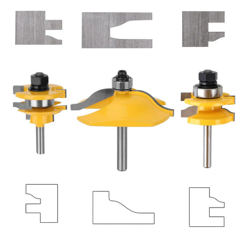 Three Piece One Quarter Inch Shank Round Over Cove Router Bit Set for Woodworking with profiles and cutters