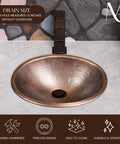 18 Gauge Pure Copper Oval Drop In Bathroom Sink Hand Hammered For Vanity Countertop 17 Inch Top Mount Copper Vanity Sinks