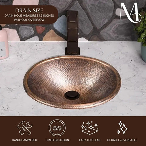 18 Gauge Pure Copper Oval Drop In Bathroom Sink Hand Hammered For Vanity Countertop 17 Inch Top Mount Copper Vanity Sinks