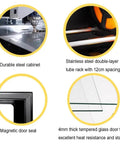 Features of All In One 70L Filament Dryer Box For 3D Printing Auto Humidity Sensor Dehumidify With PTC Heating, steel cabinet, and glass door