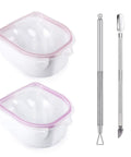 Two Pack Nail Soak Off Bowl Kit For Gel Polish Remover And Dip Powder, Includes 2 Bowls, Triangle Cuticle Peeler, Stainless Steel Cuticle Pusher